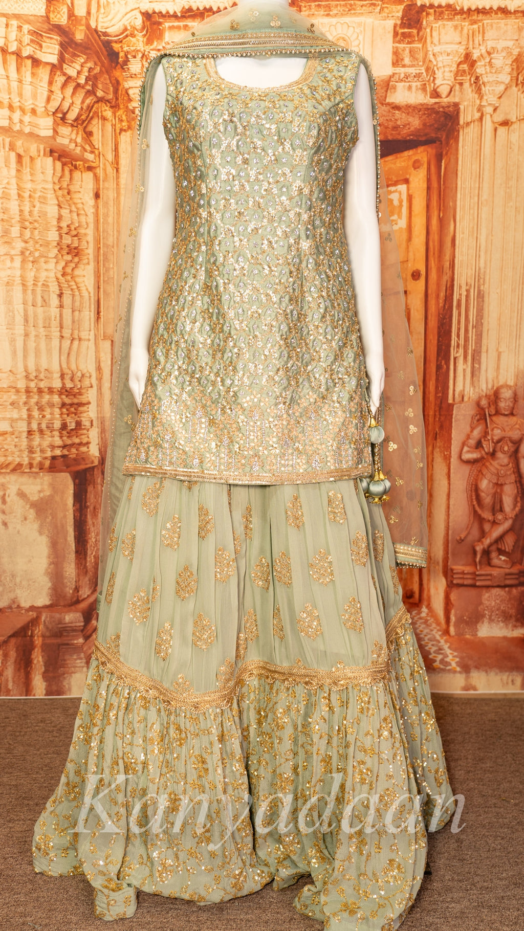 Lehenga - Light Olive Gold