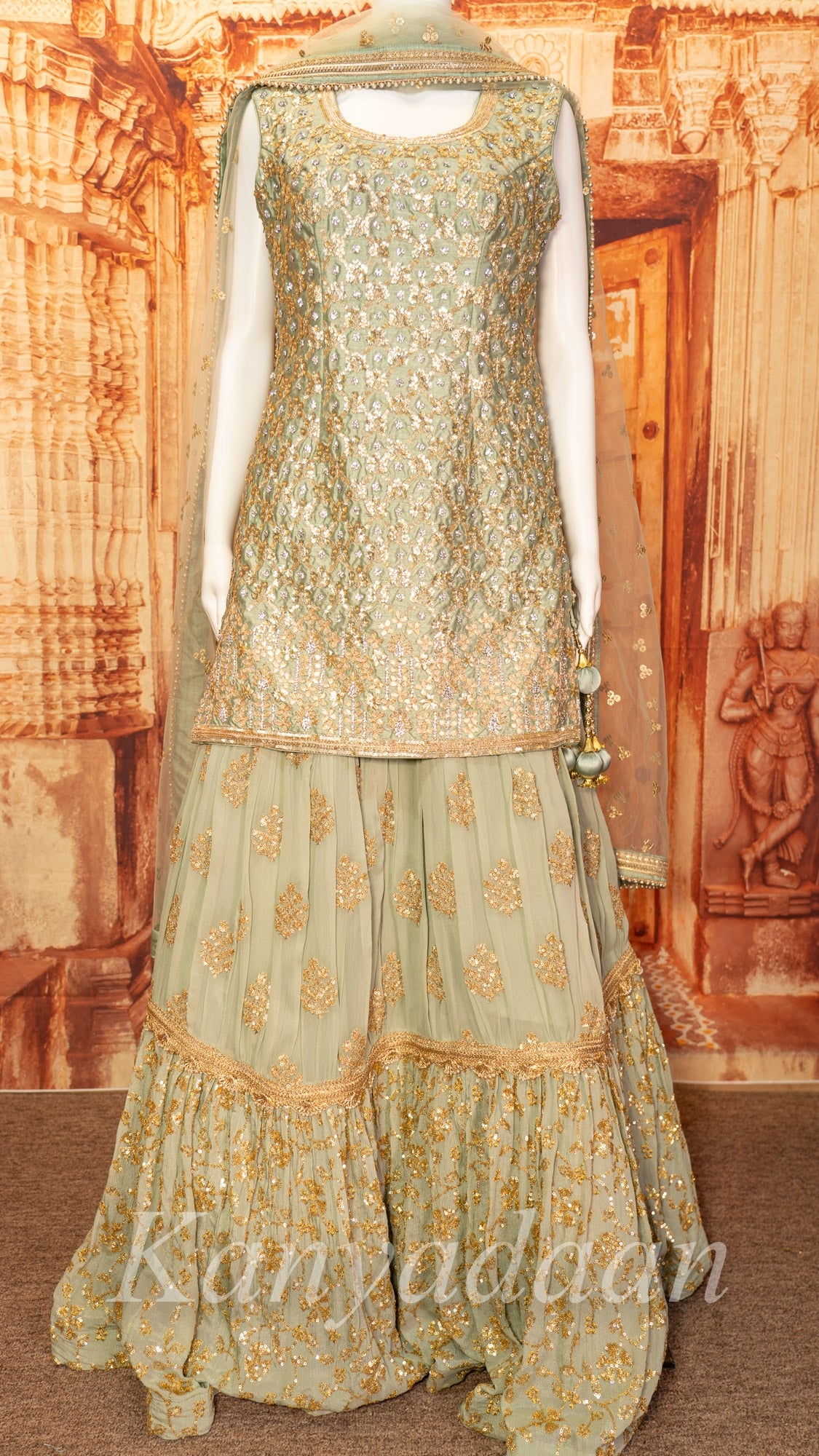 Lehenga - Light Olive Gold