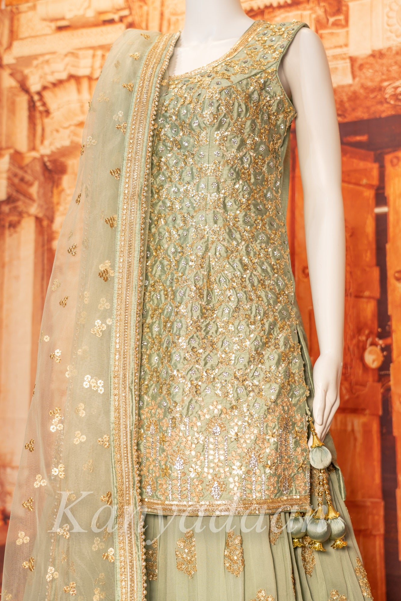 Lehenga - Light Olive Gold