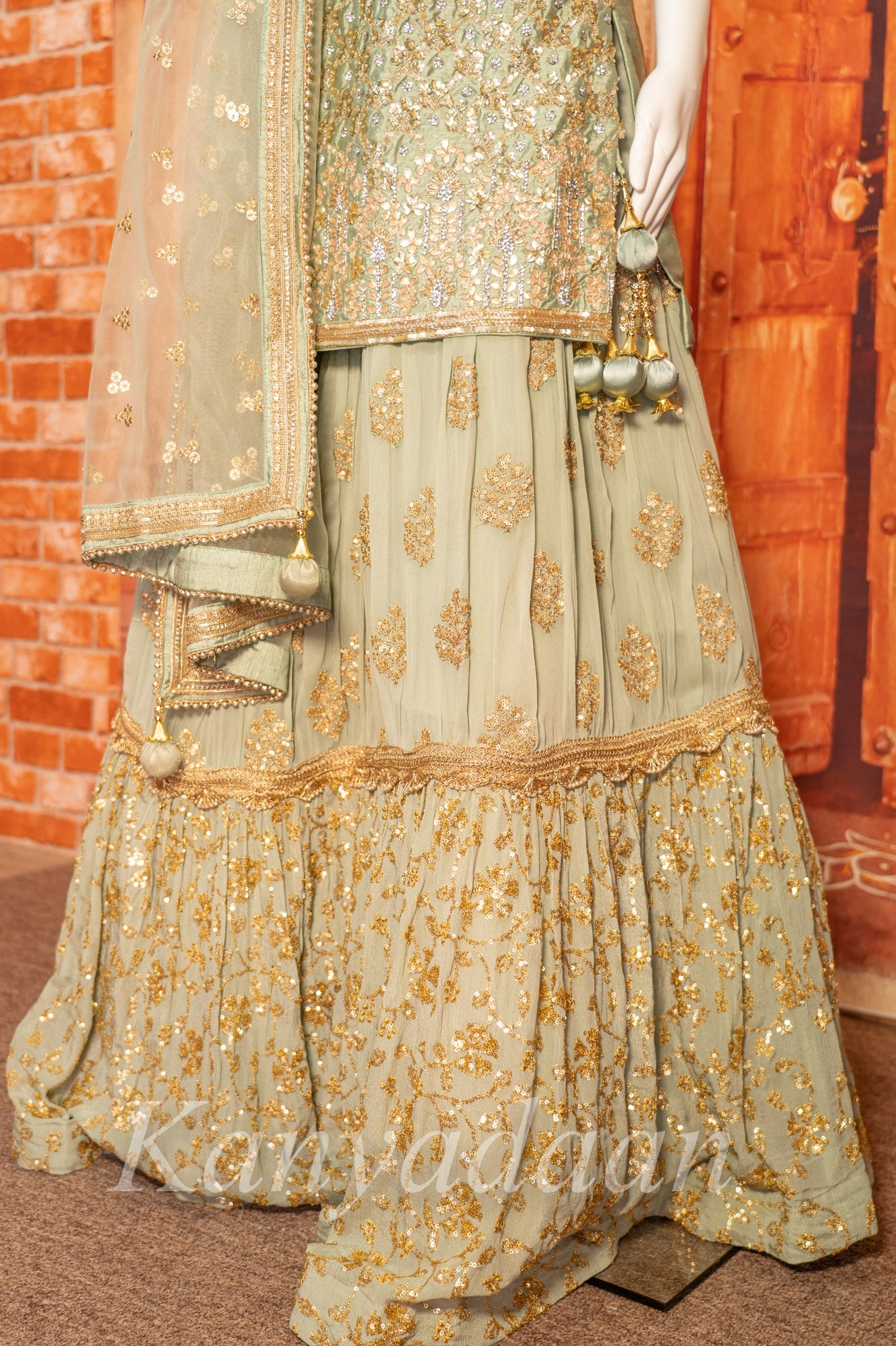 Lehenga - Light Olive Gold