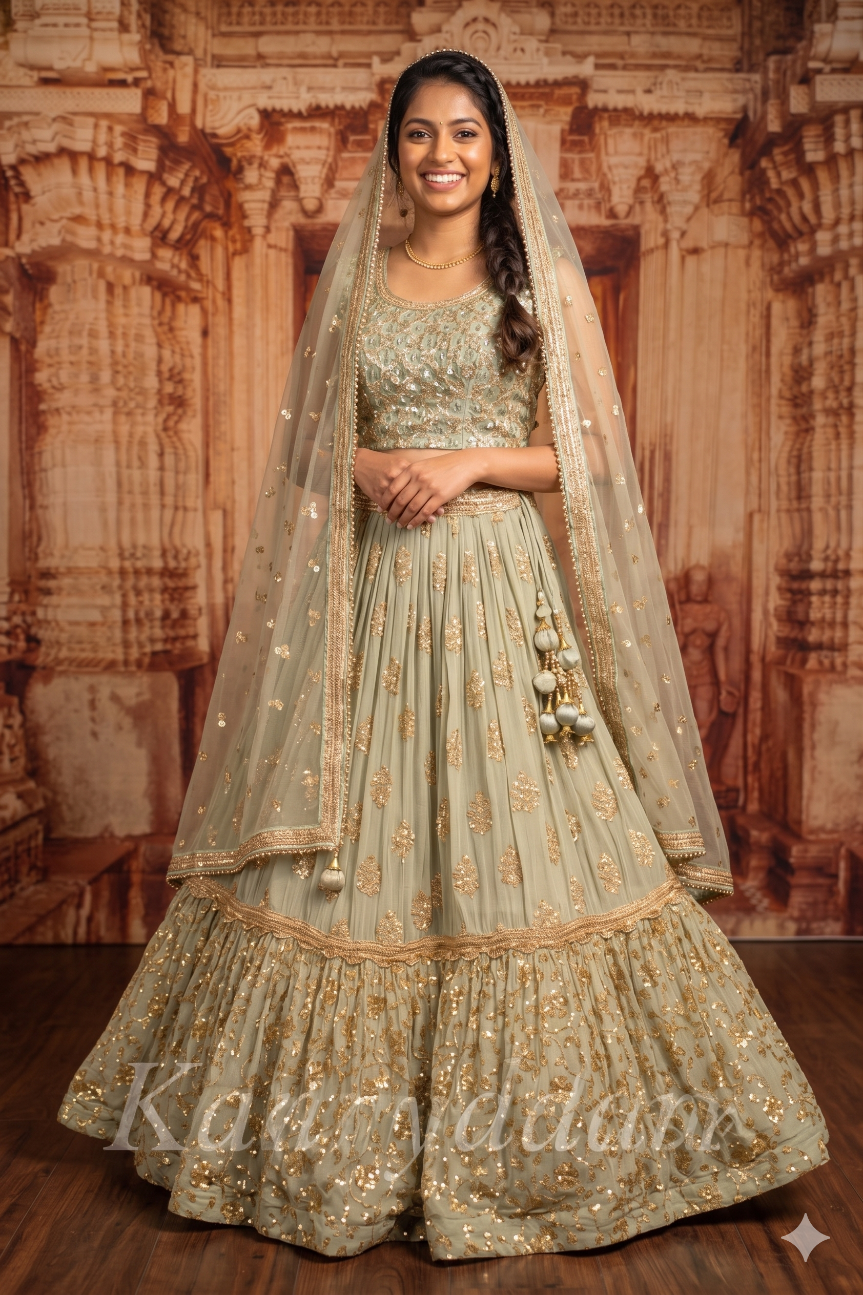 Lehenga - Light Olive Gold