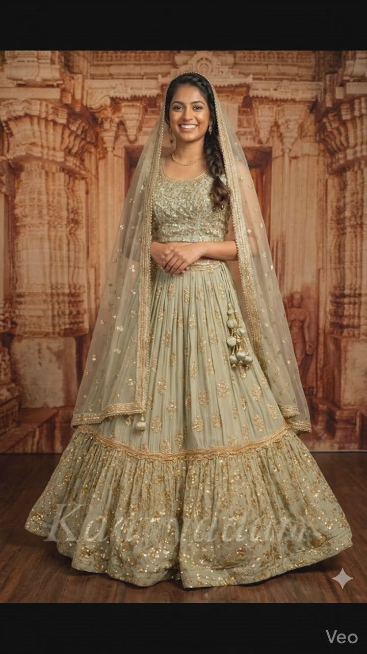 Lehenga - Light Olive Gold